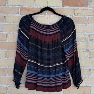 Tribal Black, Blue and Burgundy Striped Top